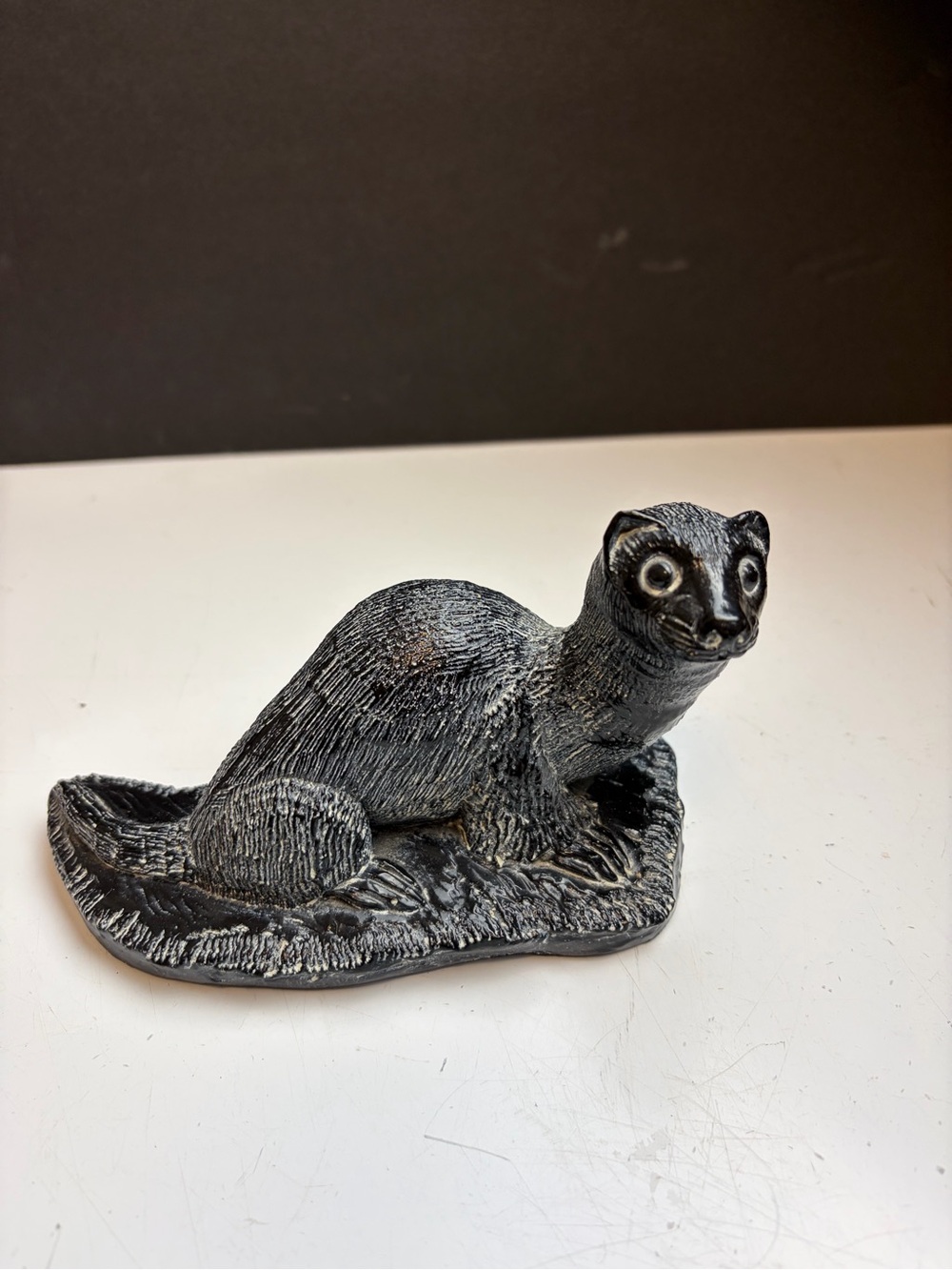 Handcrafted Black Resin Ferret Figurine Decorative Accent